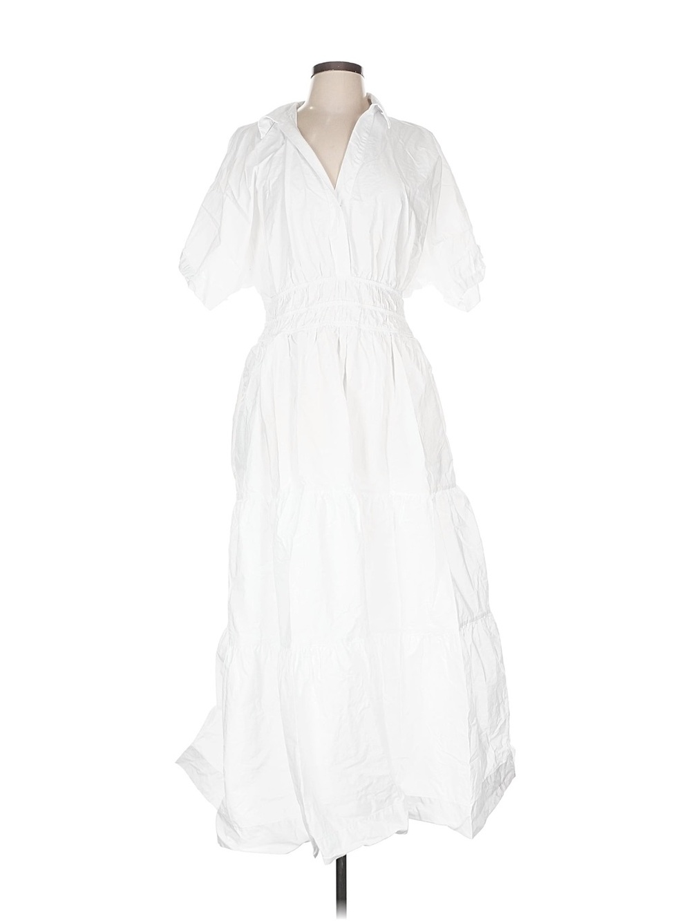 Anthropologie Somerset Maxi Shirtdress White Tiered Shirred-Waist Cotton size L - Picture 4 of 5